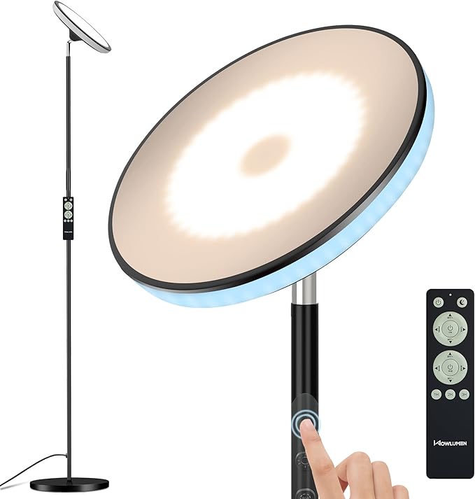 UFO Floor Lamp 71in, Upgraded 42W 3700LM LED Torchiere Floor Lamps for Living Room, Modern Tall Bright Standing Light with Remote, Dimmable Sky Light,1/2/3H Timer for Bedroom,Office(Black)