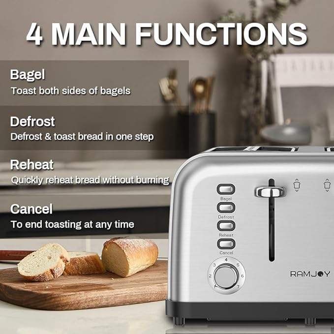 Toaster 4 Slice, Dual Independent Controls, Extra Wide Slot Toasters