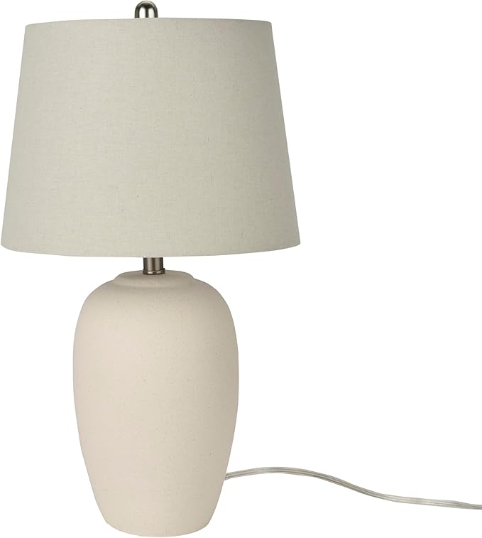 Nourison Home 23" Natural White Ceramic Jar Table Lamp for Bedroom, Living Room, Dining Office, with Off-White Shade