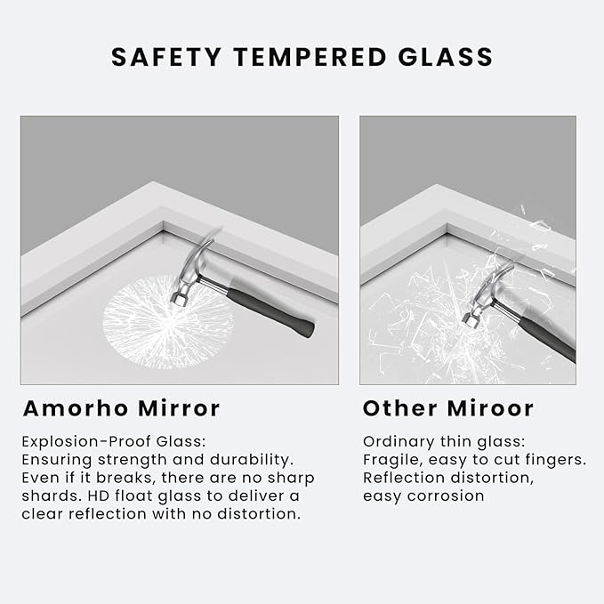Amorho Bathroom Mirror, 72 X36 Inch White Thick Metal Framed Wall Mirrors
