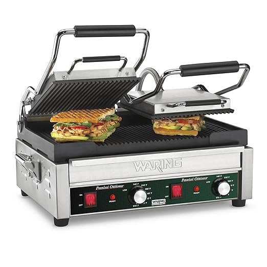 Waring Commercial WPG300 Panini Otimo Dual Ribbed Panini Grill, 6-20 Phase Plug