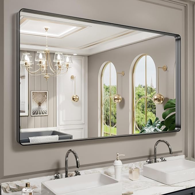 LOAAO Black Metal Framed Bathroom Mirror