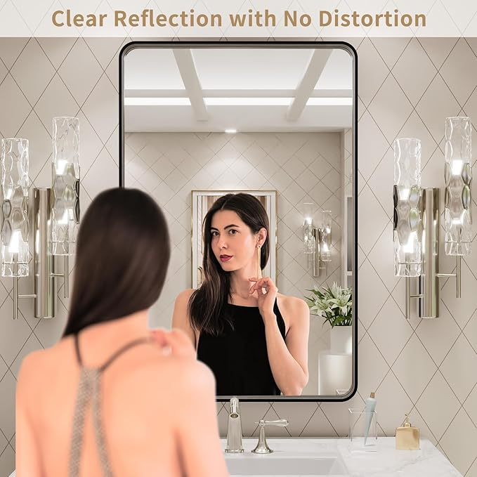 LOAAO 20X28 Inch Black Metal Framed Bathroom Mirror