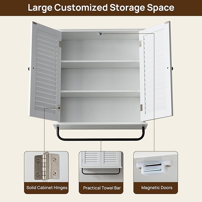 Bathroom Storage Cabinet with Adjustable Wood Shelves & Doors, Made of PDF Wood