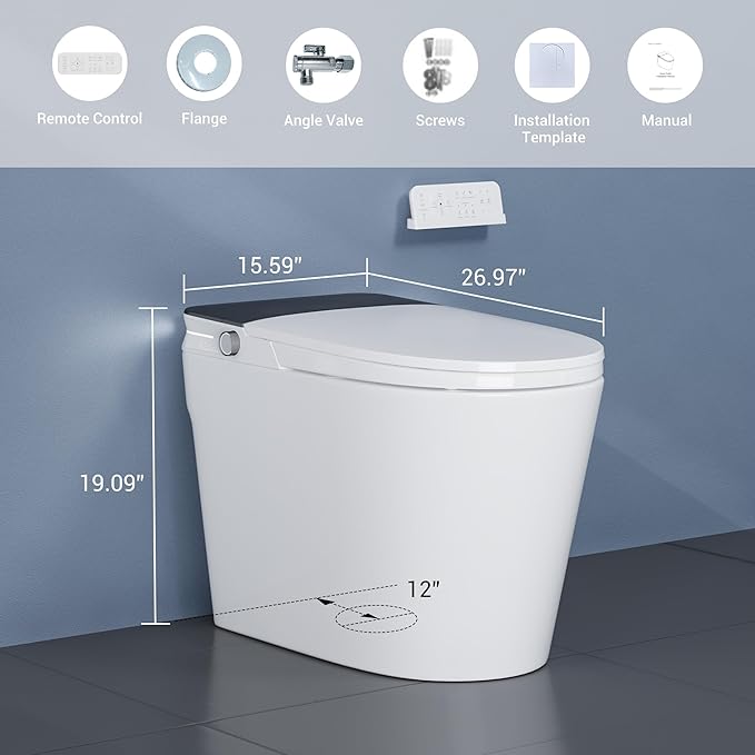 Smart Toilet with ADA Height, Bidet Built-In, Auto-Sensing Flip Lid, Off-Seat