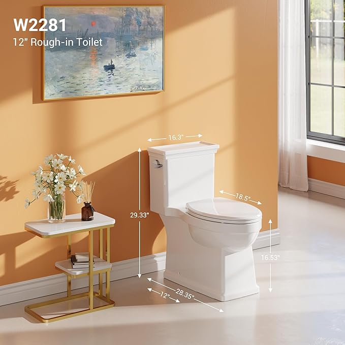 One-Piece Toilet with Classic Design, ADA Height, 1.28 GPF, Durable Ceramic