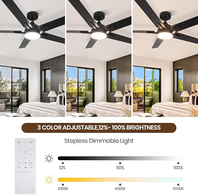 SODSEA Ceiling Fans with Lights, 52 Inch Black Ceiling Fan with Light and
