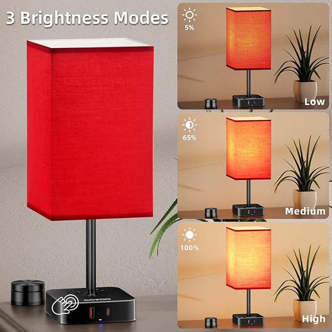 Bedroom Table Lamp with Remote Operation Control,Dimmable Bedside Table Desk Light with USB C+A Charging Ports 2 AC Outlets,Nightstand Lamp White Shade Lamp for Living Room,Dorm,Home Office,Decor