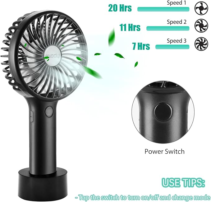 Miady 2-Pack Upgraded 5000mAh Portable Handheld Fan 3 Speed Mini USB Strong