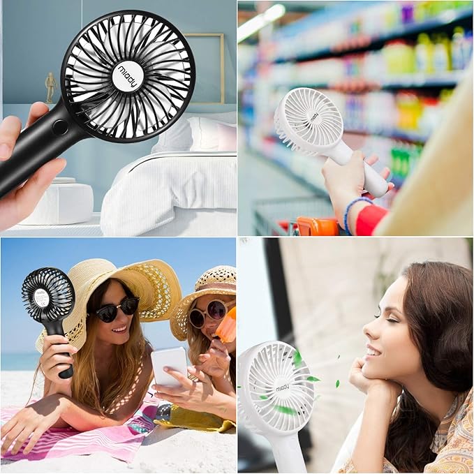 Miady 2-Pack Upgraded 5000mAh Portable Handheld Fan 3 Speed Mini USB Strong