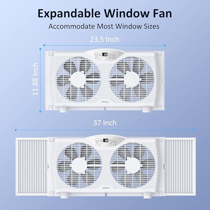 shinic Twin Window Fan with Reversible Airflow, Thermostat Controlled, 3 Speeds