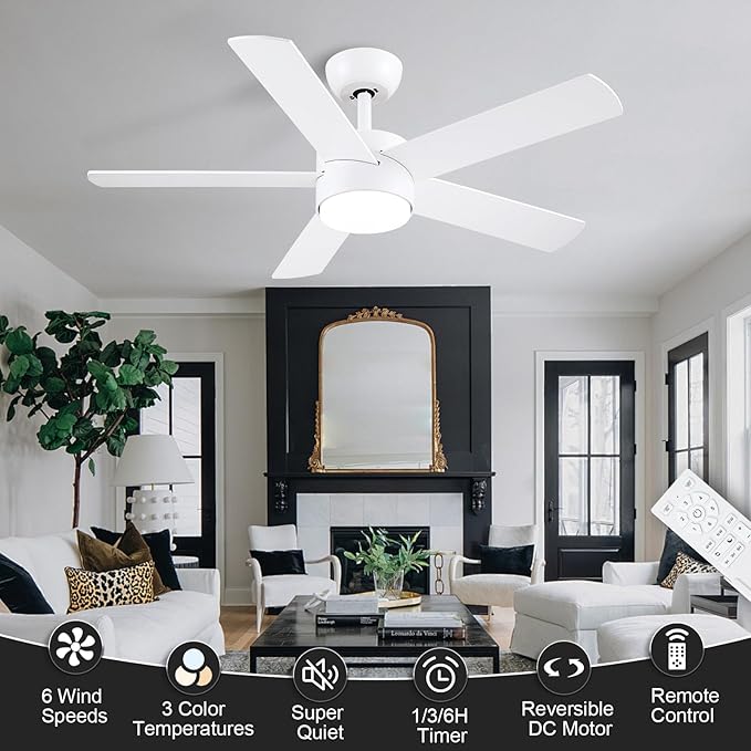 POCHFAN 42 inch White Ceiling Fans