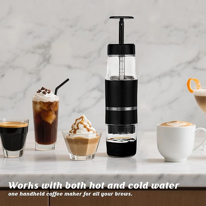 PIQUEBAR Portable Coffee Maker for Ground Coffee & Capsules, Small Espresso