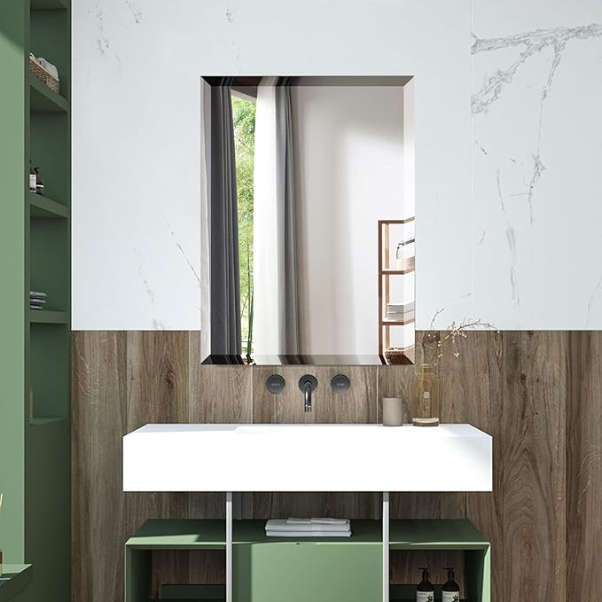 Mirrorons Beveled Mirror, Wall Mirror 24" x 32", Frameless Rectangle Bathroom