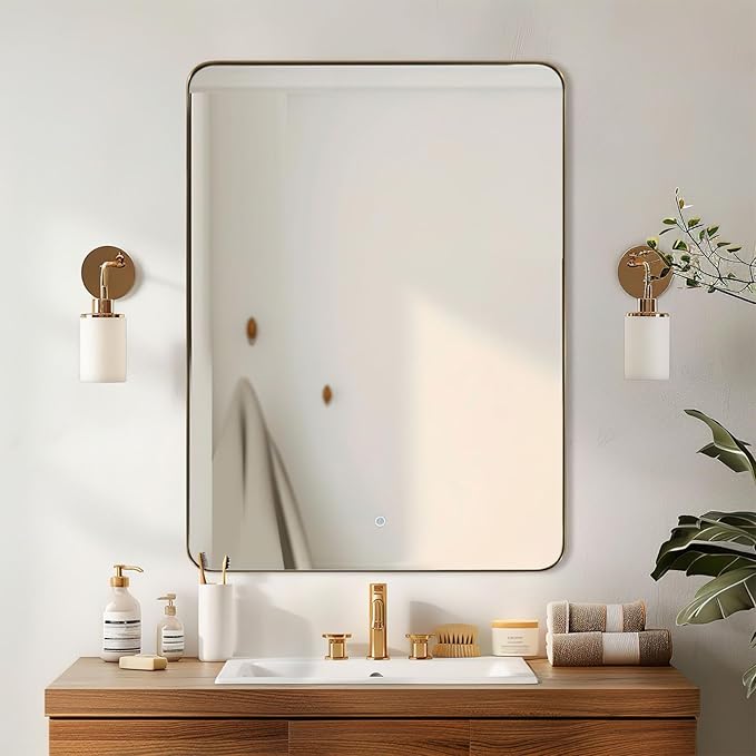 ANDY STAR Gold Bathroom Mirror, 30x36 Brushed Brass Rectangle Mirror