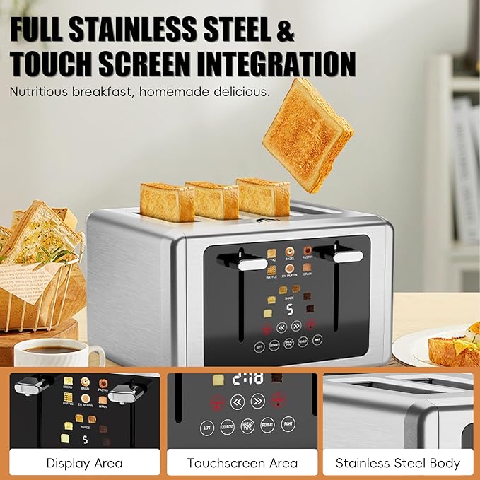 4 Slice Toaster, Touchscreen & Dual Independent Control Panel,5 Basic Functions