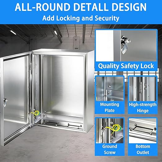 Electrical Enclosure 20x16x8, 304 Stainless Steel Enclosure IP66 Waterproof and
