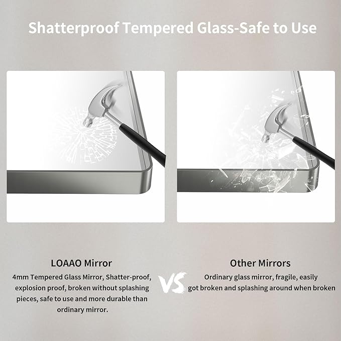 LOAAO 48x40 Inch Brushed Nickel Bathroom Mirror, Rounded Rectangle Silver Metal