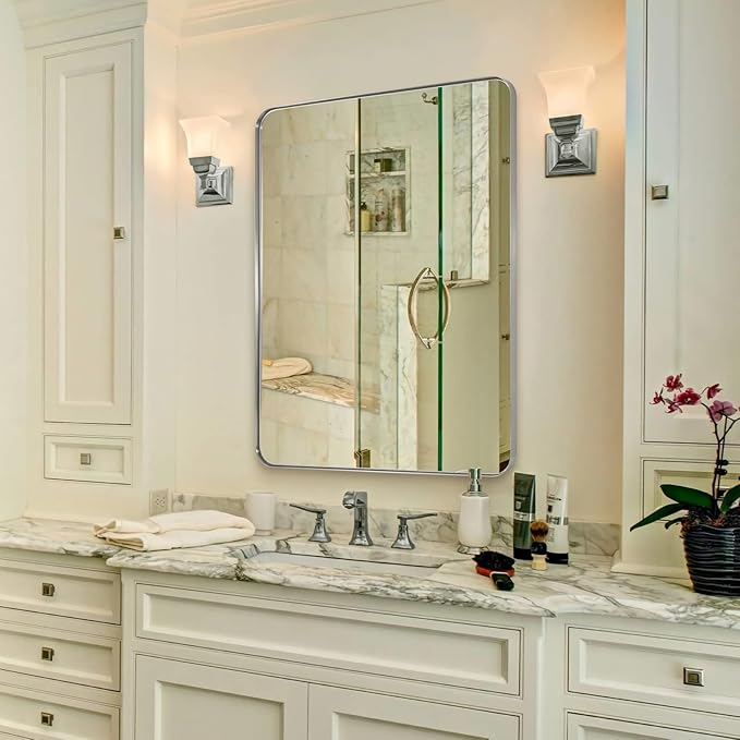 ANDY STAR Chrome Mirror for Bathroom, 30x36 Metal Frame Wall Mirror