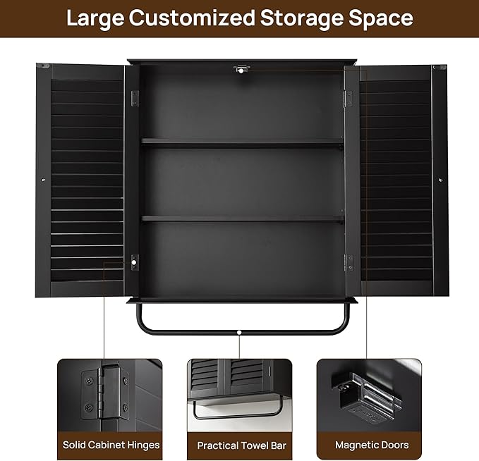 Bathroom Storage Cabinet with Adjustable Wood Shelves & Doors, Made of PDF Wood