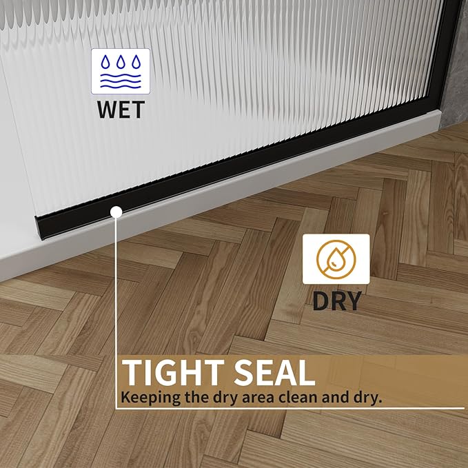 36"x76" Fixed Glass Shower Door, 3/8" Thick Fluted Privacy Tempered Glass
