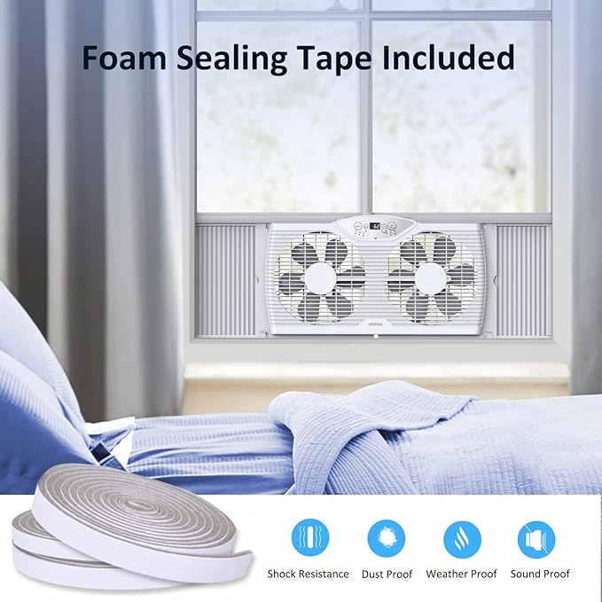 shinic Twin Window Fan with Reversible Airflow, Thermostat Controlled, 3 Speeds