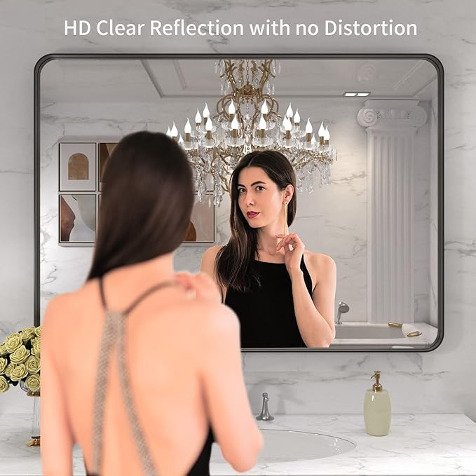 LOAAO 40X30 Inch Black Metal Framed Bathroom Mirror