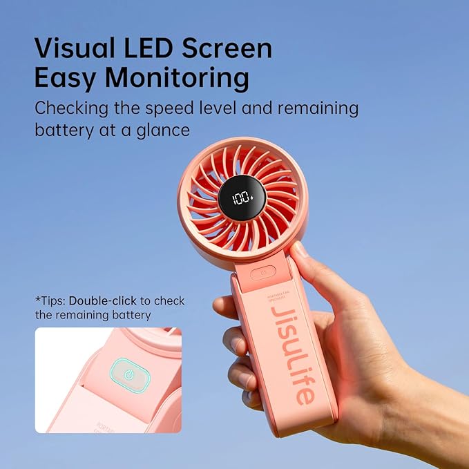 JISULIFE Handheld Fan Life7 – Ultimate Flexibility: High-Power Motor, LED