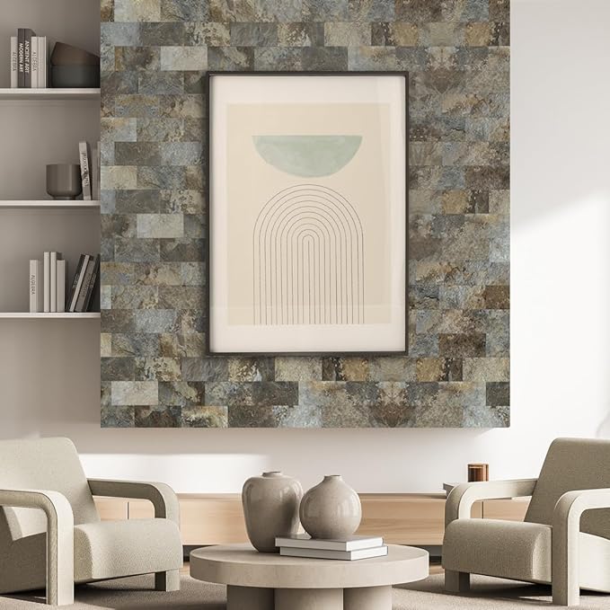 AULIGET 100-Piece Beige & Brown Slate Peel and Stick Backsplash Wall Tiles