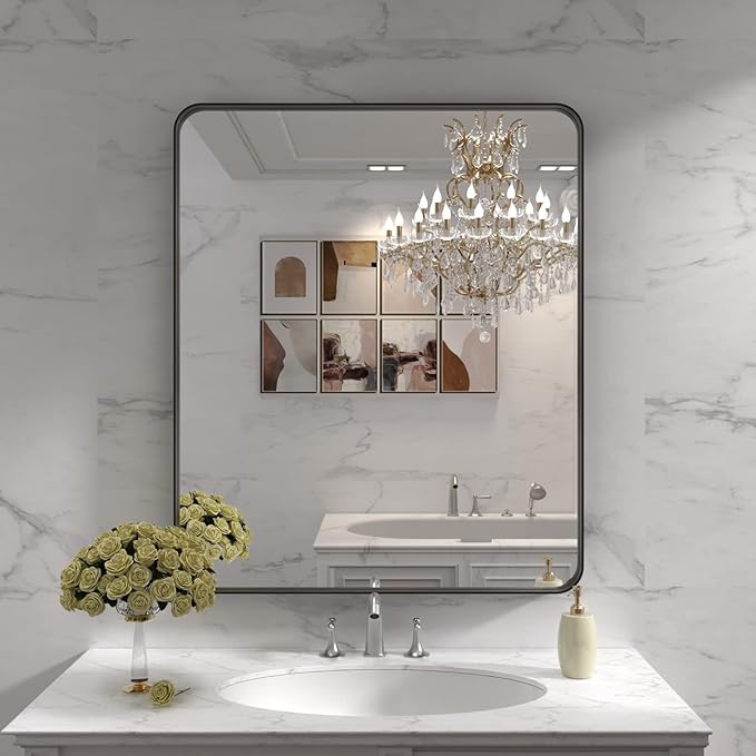 LOAAO 30X36 Inch Black Metal Framed Bathroom Mirror