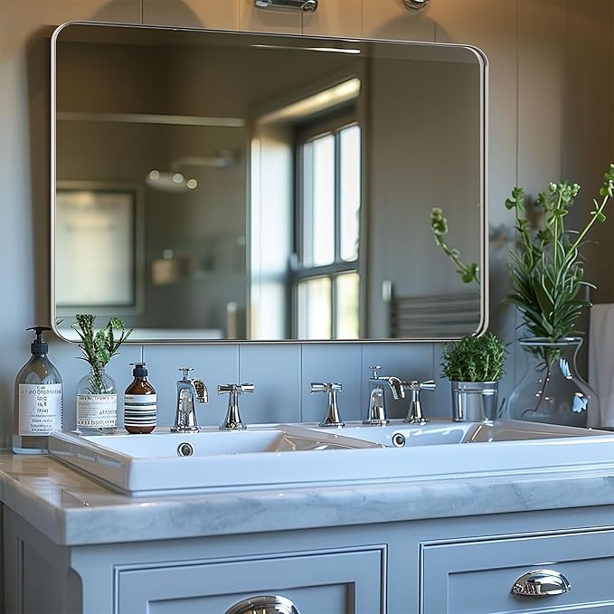 ANDY STAR Chrome Mirror for Bathroom, 30x36 Metal Frame Wall Mirror