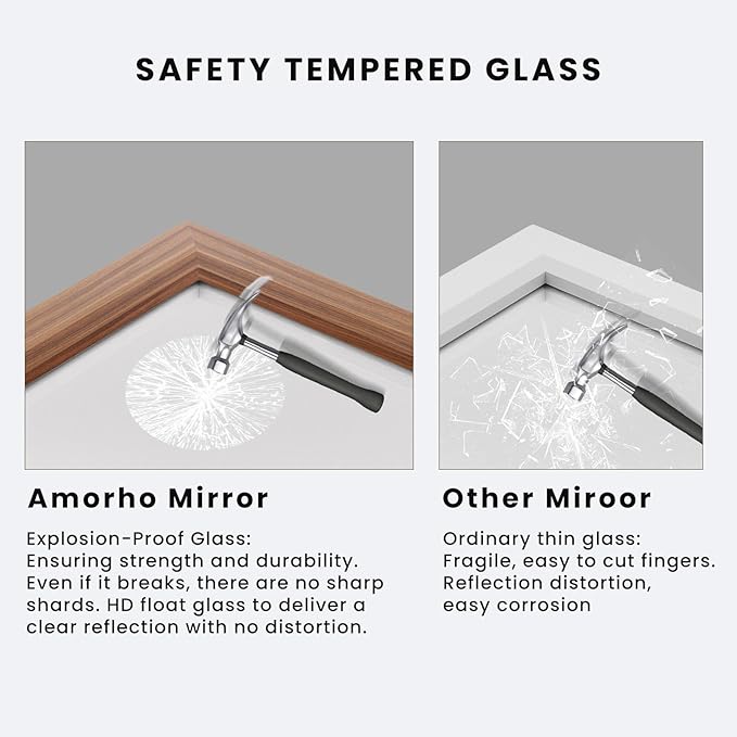 Amorho Bathroom Mirror, Hang Horizontally/Vertically, Suitable