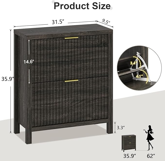 Shoe Cabinet Storage for Entryway, Fluted Shoe Cabinet