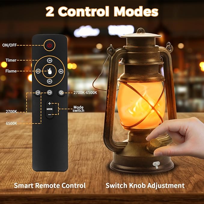 2 Pack Bronze Vintage 4 Modes Light LED Lanterns,Rechargeable Dancing Flame