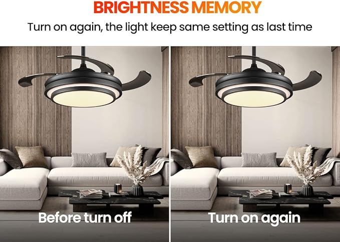LIGHTIMES 36 Inche Modern Black Ceiling Fan