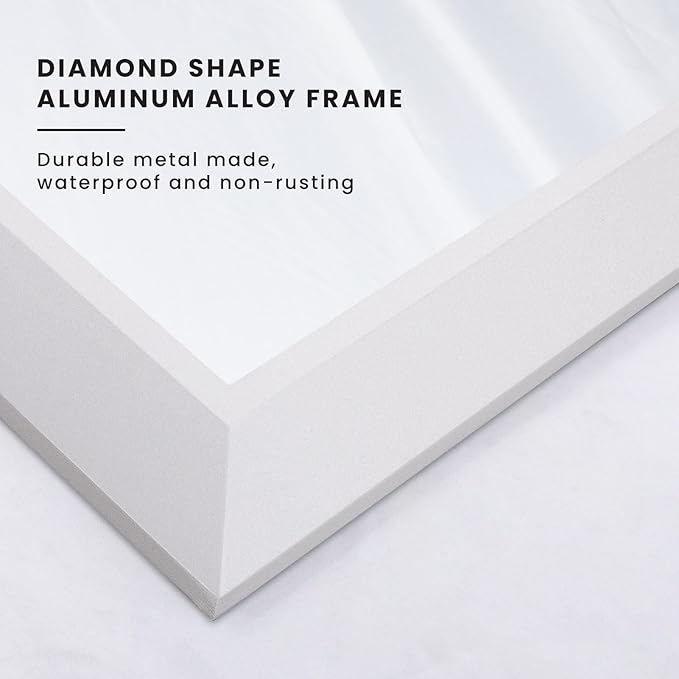 Amorho Bathroom Mirror, 72 X36 Inch White Thick Metal Framed Wall Mirrors