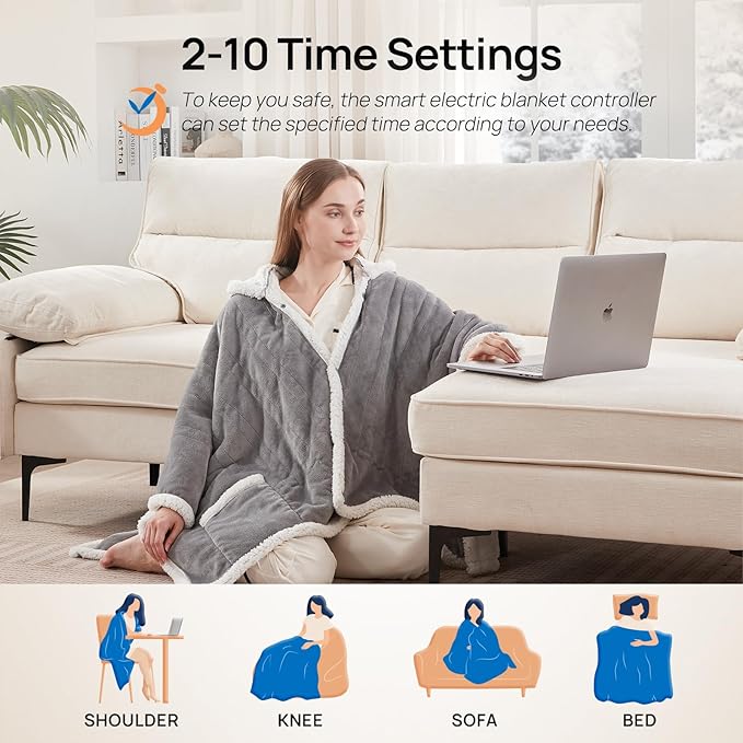 Westinghouse Wearable Heated Throw Blanket, Electric Heated Wrap Poncho Shawl