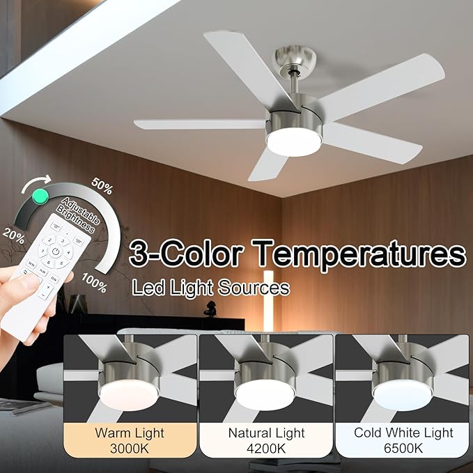 POCHFAN 42 Inch Brushed Nickel Ceiling Fans