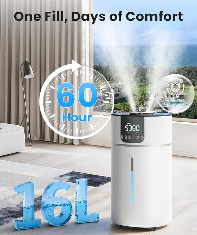 AreShark 4.2 Gal/16L Humidifier Large Room, Cool Warm Mist 2000ft² Whole House