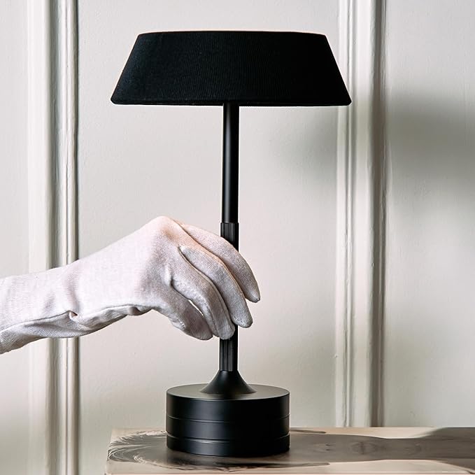 LED Cordless Table Lamp - Rechargeable Light for Home, Bedside, Kitchen - Small Dimmable Tap Lights - Battery Powered Touch Lamp for Desk Wireless - Black and Gold Lamp Shades, IP44, USB Type C Cable