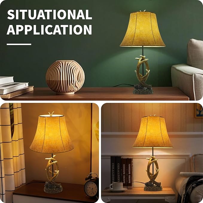 Rustic Western Antler Lamp Set of 2-22.9" Farmhouse Table Lamp with 2 USB Ports, Rustic Nightstand Lamp for Home Room Decor Living Room Bedroom