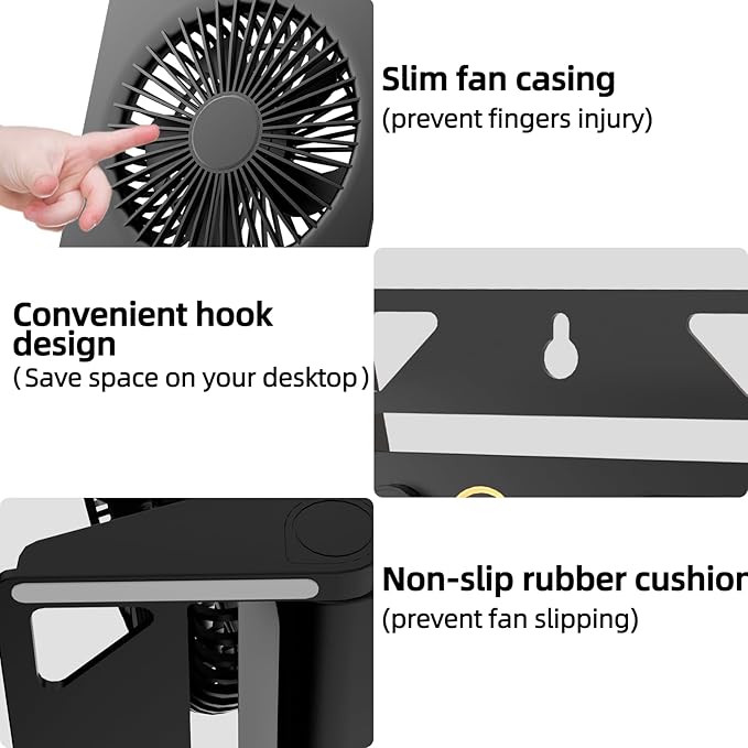 Small Desk Fan, VEMONT USB Table Fan, 5000mAh Rechargeable Battery Fan