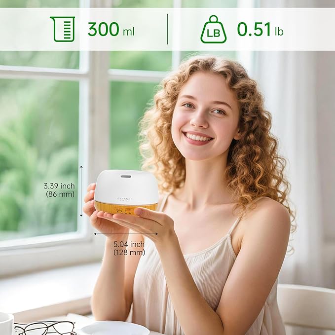 ASAKUKI Essential Oil Diffuser, 300ml Ultrasonic Aromatherapy Oil Humidifier