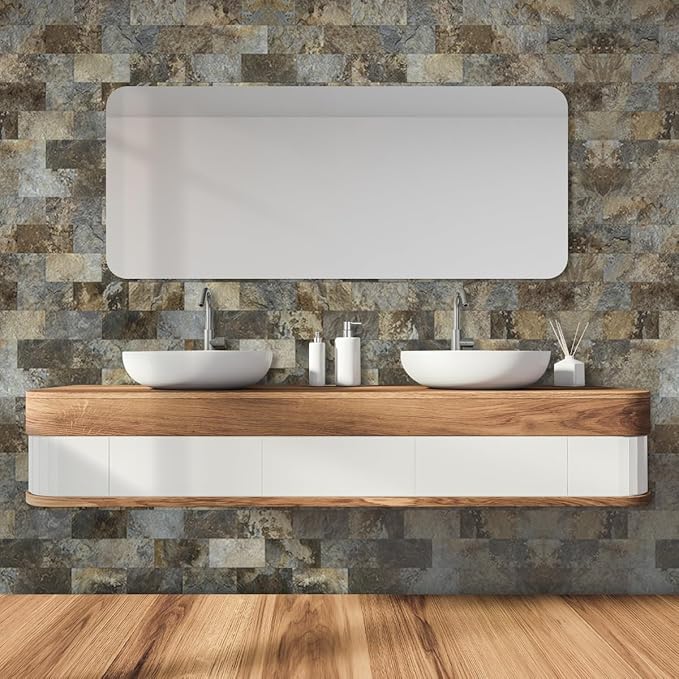 AULIGET 100-Piece Beige & Brown Slate Peel and Stick Backsplash Wall Tiles