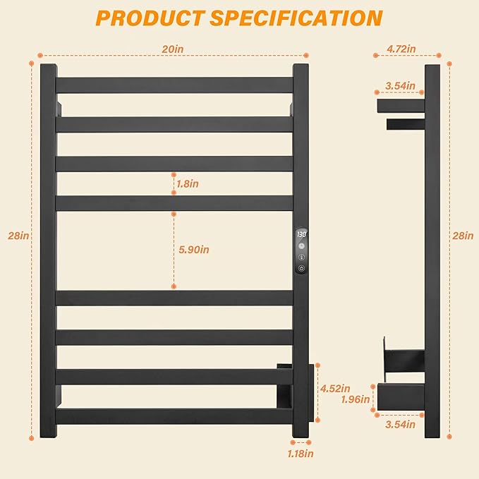 Towel Warmer Matte Black Heated Towel Rack