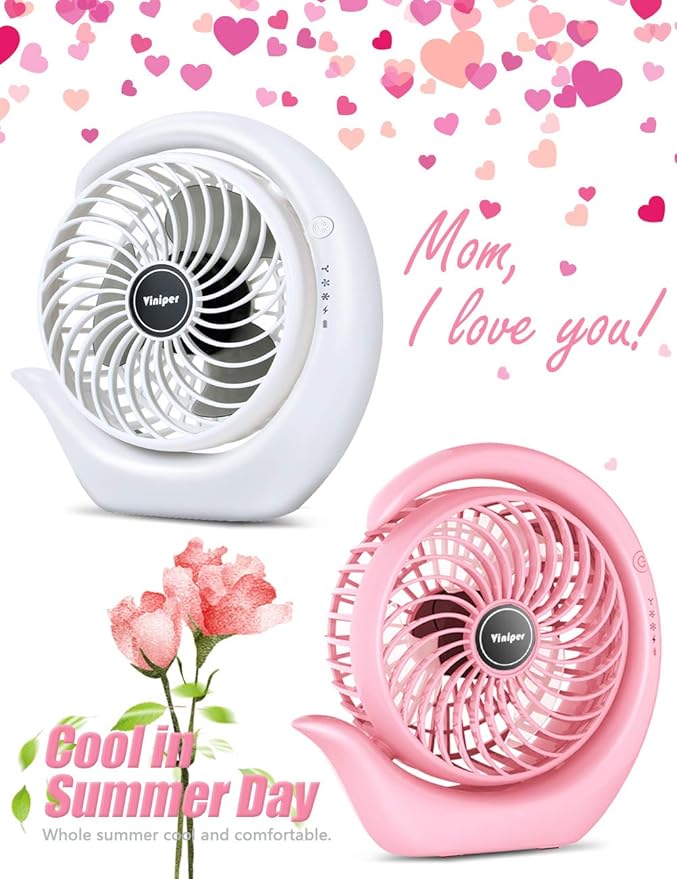 Viniper Portable Rechargeable Fan, Small Desk Fan : 3 Speeds & about 8-24 Hours