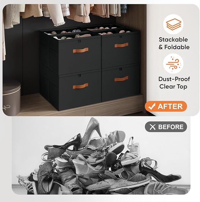 2 Pack Shoe Organizer for Closet, Foldable Shoe Storage Organizer