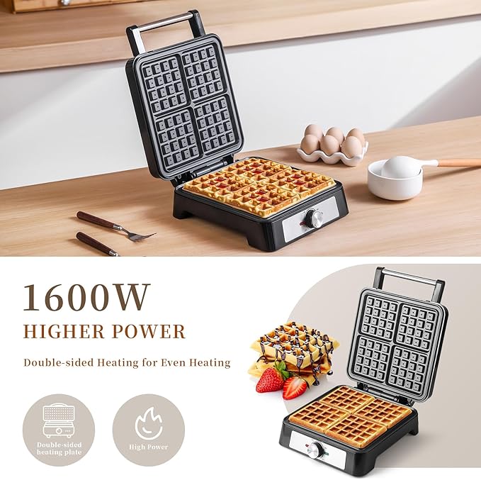 Waffles Maker Waffle Iron, 4 Belgian Square Waffle Maker, Belgian Waffle Maker