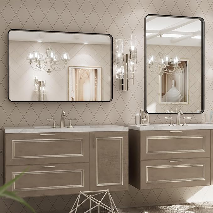 LOAAO 20X28 Inch Black Metal Framed Bathroom Mirror
