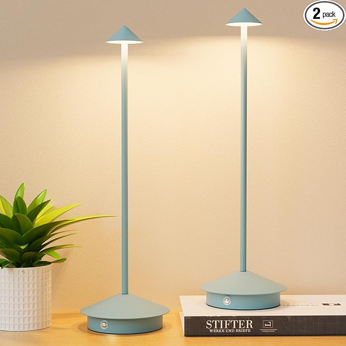 2-Pack 6000mAh Rechargeable Led Table Lamp Cordless,3000K-6000K Stepless Dimming Touch Lamps with Memory Function,IP54 Waterproof Aluminum Table Light for Outdoor/Bars/Restaurant/Patio(Blue)